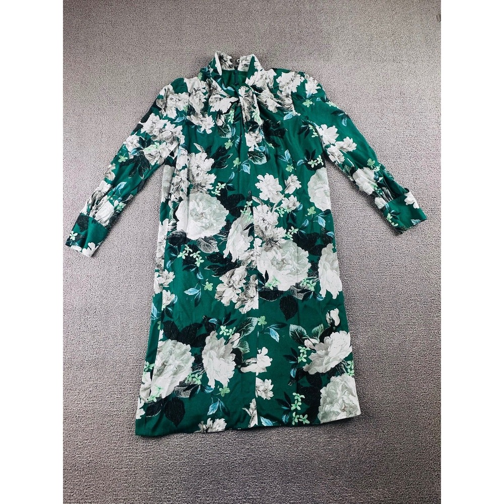 Erdem Michela Dress Women 2‎ Green Silk Floral Tie Neck Portugal Made Elegant